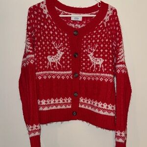 Old Navy Red and White Reindeer Cardigan